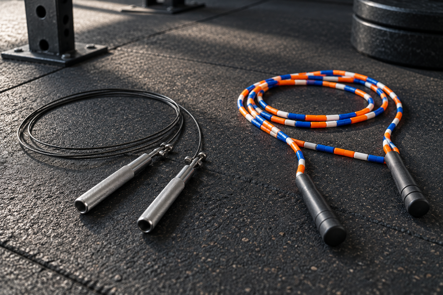 Une corde de vitesse et une corde perlée pour les entraînements cardio et CrossFit