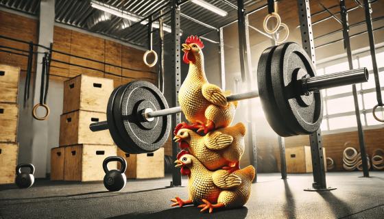 Une barre chargée avec de poules en plastique